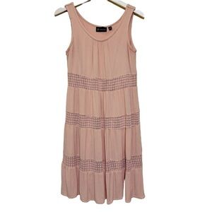 Versona Pink Peach Crochet Ruffled Tiered Sleeveless Flowy Dress Size S